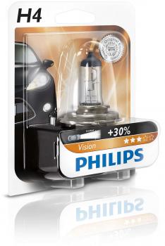 Philips H4 12V Scheinwerferbirne 60/55W P43t Vision +30% 1st. Blister(12342PRB1)